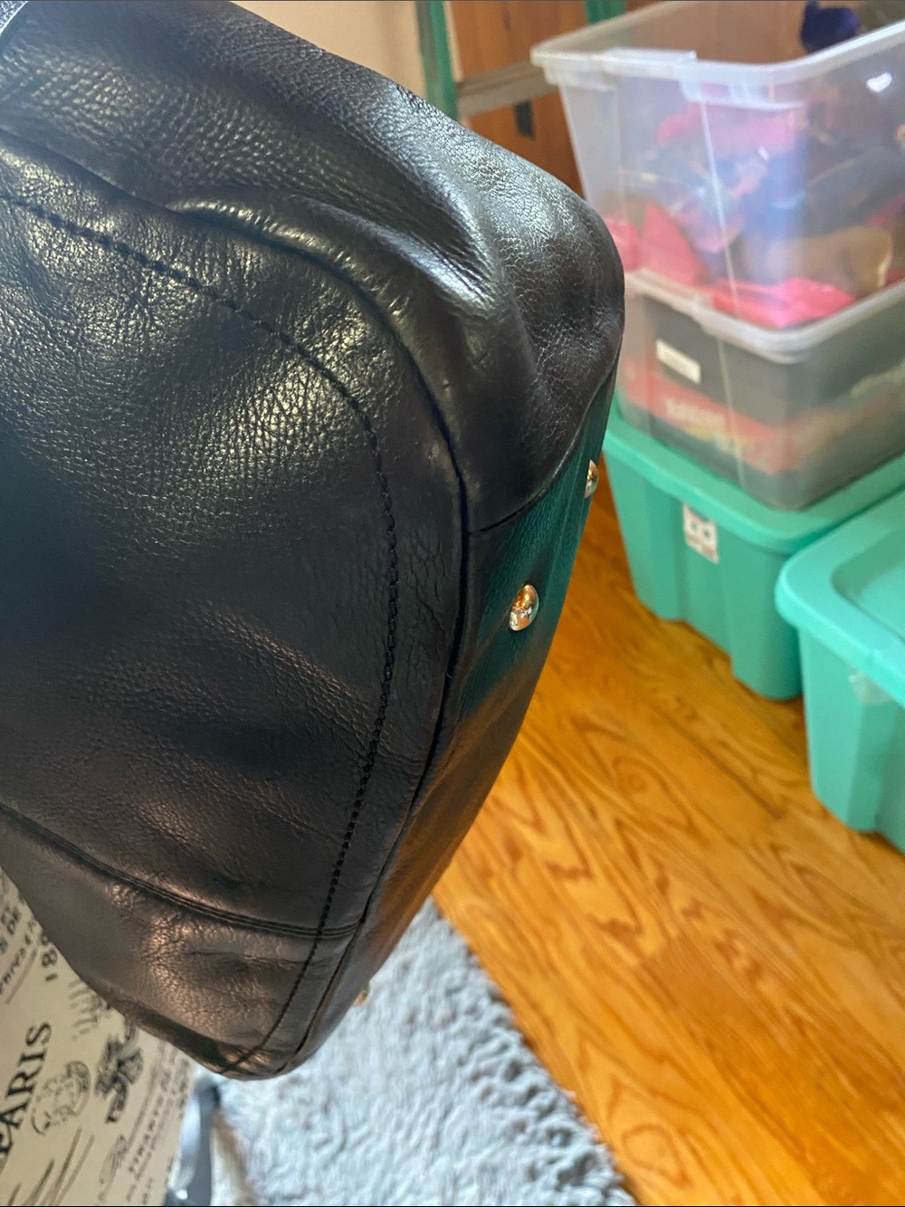 Cole Haan Black pebble Leather Shoulder Bag with Gold-Tone Accents - Picture 5 of 16